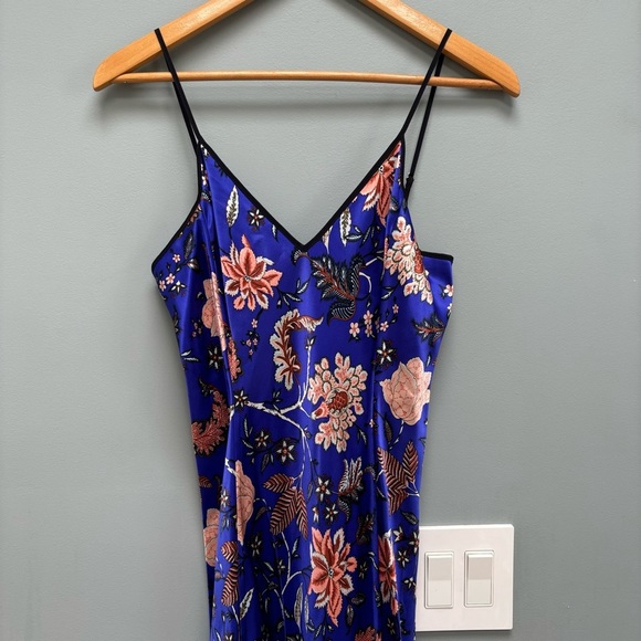 Diane Von Furstenberg Canton Electric Blue Floral Satin Midi Slip Dress Small - Picture 7 of 11